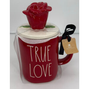 Rae Dunn Disney Princess TRUE LOVE Mug Rose Topper Beauty & Beast Red Cup NWT